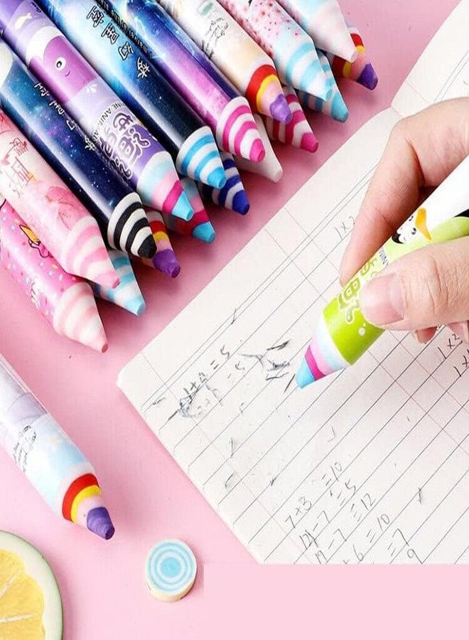 BREEPREE Pencil Shape Erasers for Kids Multicolor Cartoon Printed Rubber | Non Toxic School Stationery | Cute Pencil Top Design | Birthday Return Gift | Party Favor Supplies(Pack of 6Pcs) - Image 2