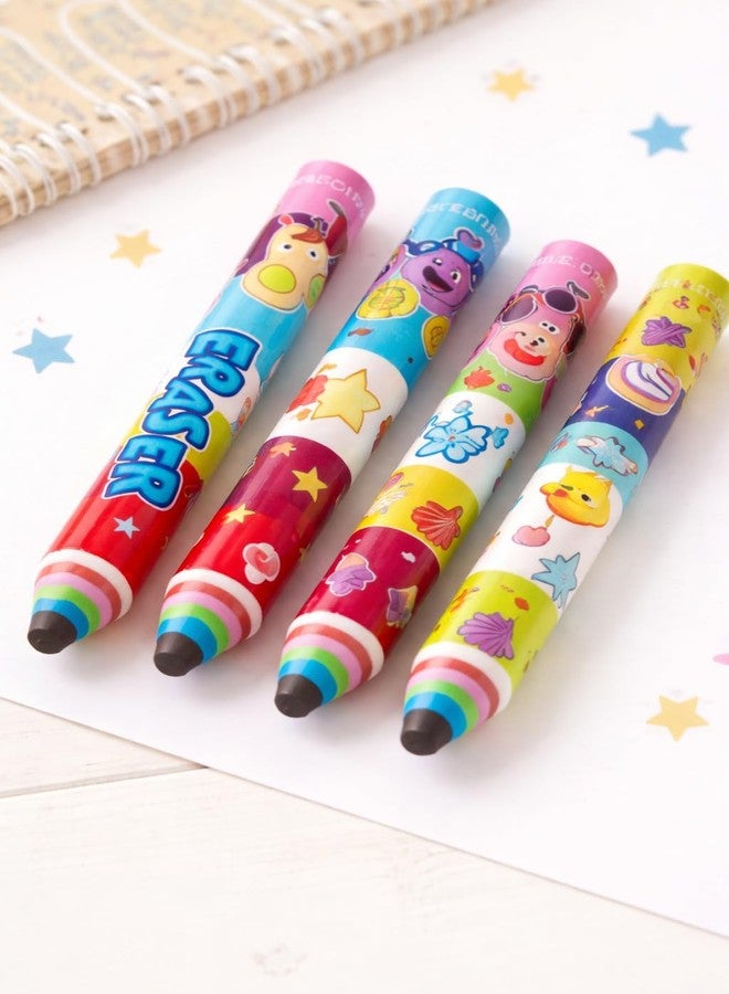 BREEPREE Pencil Shape Erasers for Kids Multicolor Cartoon Printed Rubber | Non Toxic School Stationery | Cute Pencil Top Design | Birthday Return Gift | Party Favor Supplies(Pack of 6Pcs) - Image 5