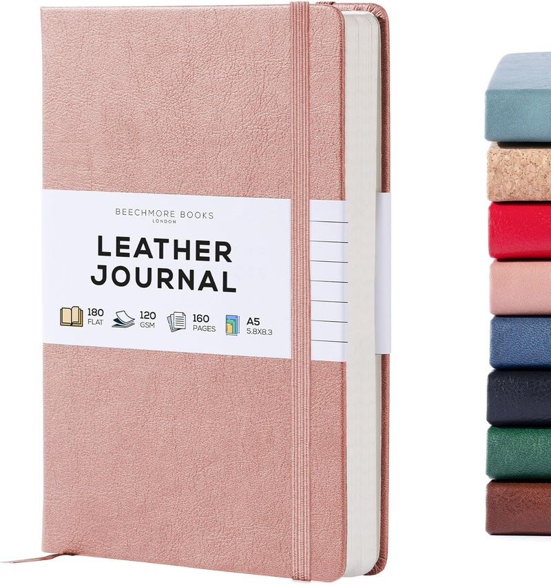 Beechmore Books Lined Journal Notebook, 5.8 x 8.3 inch, A5 160 Lined Pages, Hardcover Leather Journals for Women, Men, Writing and Notebooks for Work - 120 GSM Thick Paper, Gifts Box Included - Image 1