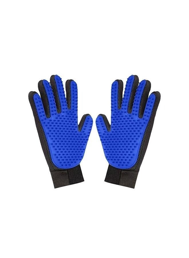 Generic Cleaning Glove Brush For Dog And Cat Blue/Black,1 Pair Pet Grooming Glove,Gentle Deshedding Brush Glove Hair Remover Brush for Dogs,Cats & Horses with Long & Short Fur  - Image 1
