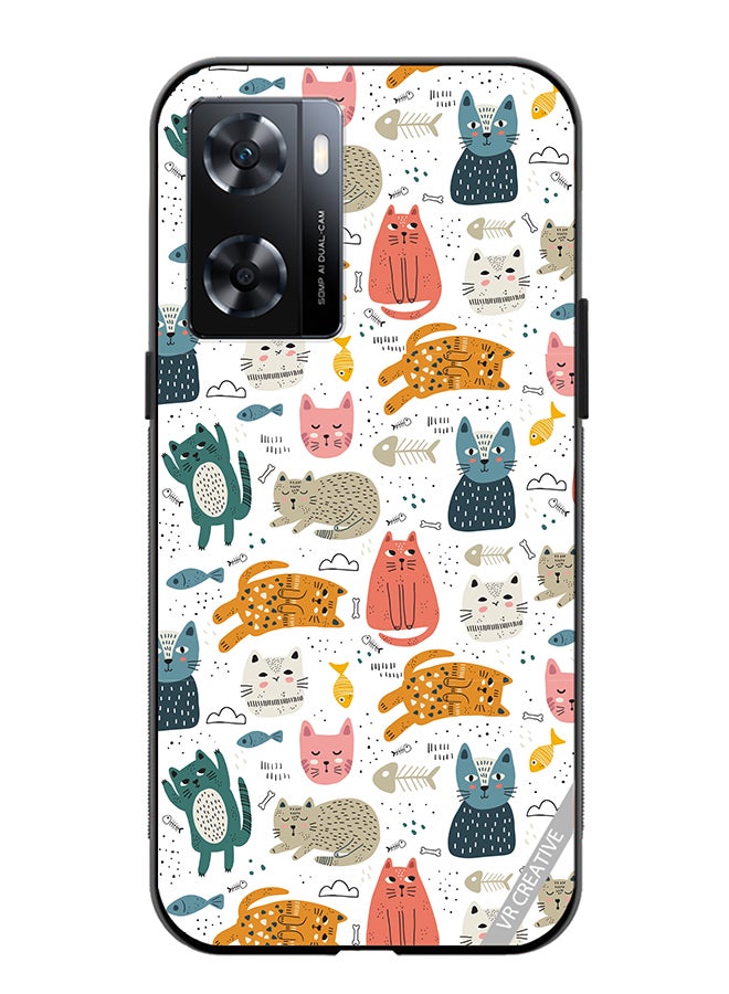 VR CREATIVE Protective Case Cover For Oppo A57/A77s Chilling Cat Pattern Design Multicolour - Image 1