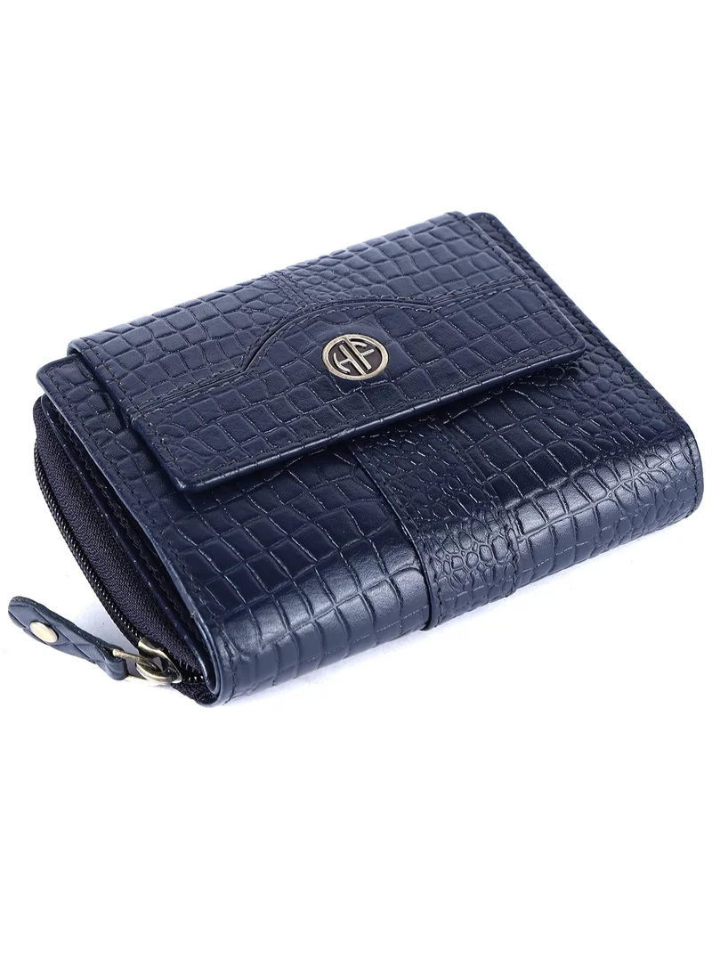 HAMMONDS FLYCATCHER Wallet for Women - Leather Ladies Wallet - Croc Blue - 14 Card Slots - RFID Protection - 3 ID Card Slots - Women's Wallet - Button Closure -Daily Use, Women Money Purse | ZSM3