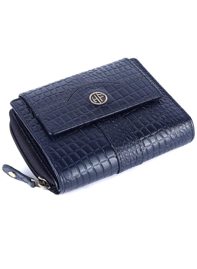 HAMMONDS FLYCATCHER Wallet for Women - Leather Ladies Wallet - Croc Blue - 14 Card Slots - RFID Protection - 3 ID Card Slots - Women's Wallet - Button Closure -Daily Use, Women Money Purse | ZSM3  - Image 1