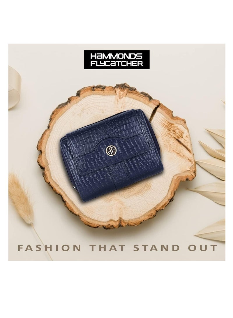 HAMMONDS FLYCATCHER Wallet for Women - Leather Ladies Wallet - Croc Blue - 14 Card Slots - RFID Protection - 3 ID Card Slots - Women's Wallet - Button Closure -Daily Use, Women Money Purse | ZSM3  - Image 2