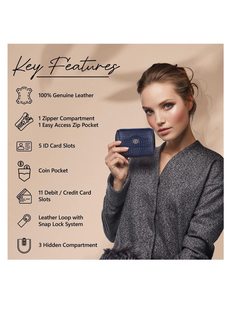 HAMMONDS FLYCATCHER Wallet for Women - Leather Ladies Wallet - Croc Blue - 14 Card Slots - RFID Protection - 3 ID Card Slots - Women's Wallet - Button Closure -Daily Use, Women Money Purse | ZSM3  - Image 3