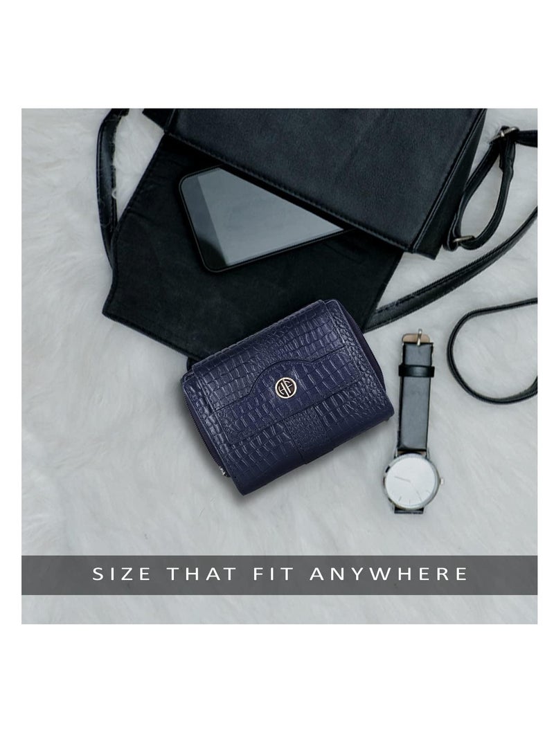HAMMONDS FLYCATCHER Wallet for Women - Leather Ladies Wallet - Croc Blue - 14 Card Slots - RFID Protection - 3 ID Card Slots - Women's Wallet - Button Closure -Daily Use, Women Money Purse | ZSM3  - Image 5