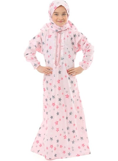 Elanesa  Practical Zippered Cotton Girls' Prayer Dress Pink Printed  - Image 1