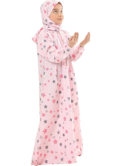 Elanesa  Practical Zippered Cotton Girls' Prayer Dress Pink Printed  - Image 3