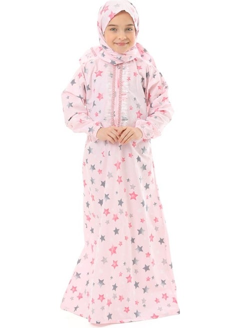Elanesa  Practical Zippered Cotton Girls' Prayer Dress Pink Printed  - Image 2