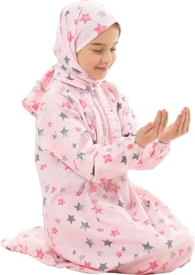 إلانيسا  Practical Zippered Cotton Girls' Prayer Dress Pink Printed