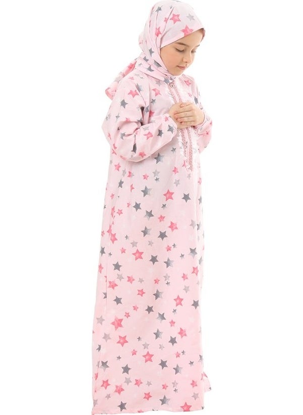 Elanesa  Practical Zippered Cotton Girls' Prayer Dress Pink Printed  - Image 4
