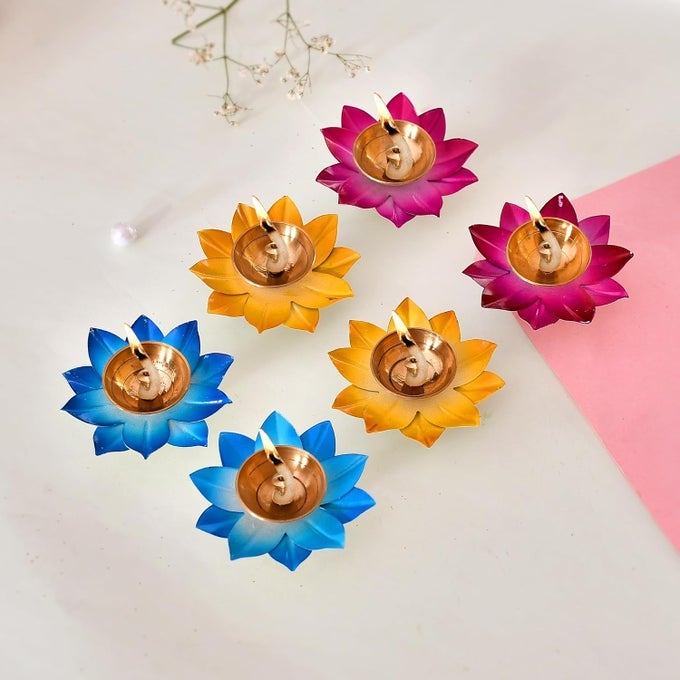 LOTUS BRASS AND IRON DIYAS OIL LAMP FOR PUJA HOME DECORATION DIWALI GIFTS 3 INCH SET OF 6