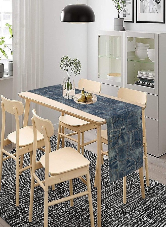 مفرش طاولة بتصميم مرقع من قماش الدنيم، مفرش عشاء أنيق بتصميم جيوب جينز أزرق، مناسب للمنزل والمطبخ الريفي وغرفة الطعام وحفلات الأعياد (ليس من قماش الدنيم) 13 × 36 بوصة - Image 3