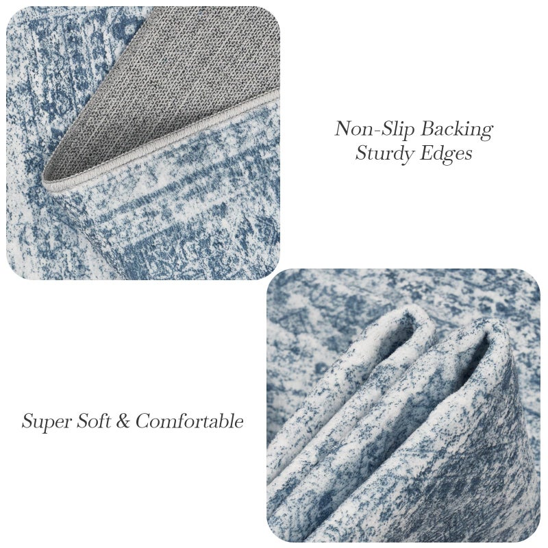 Soalmost 9x12 Area Rugs for Living Room, Non Slip Machine Washable Vintage Rugs, Low Pile Lightweight Large Rug for Bedroom, Dining Room, Home Office Blue - Image 5