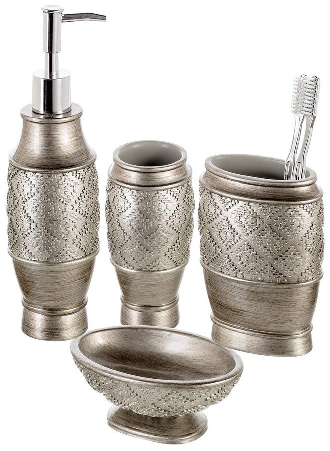 Creative Scents Dublin Silver Bathroom Accessory Set - Brushed Silver Bathroom Sets Accessories - 4 Piece Bathroom Set Includes: Soap Dispenser, Toothbrush Holder, Soap Dish and Tumbler - Image 1