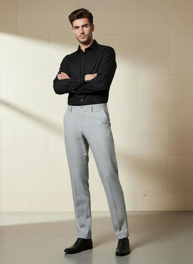Splash FAV GREY Slim Fit Flexi Waist Formal Trousers for Men | Best Price UAE