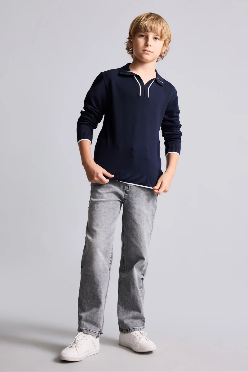 ديفاكتو Boy Regular Fit Stripe Detail Knit Pullover