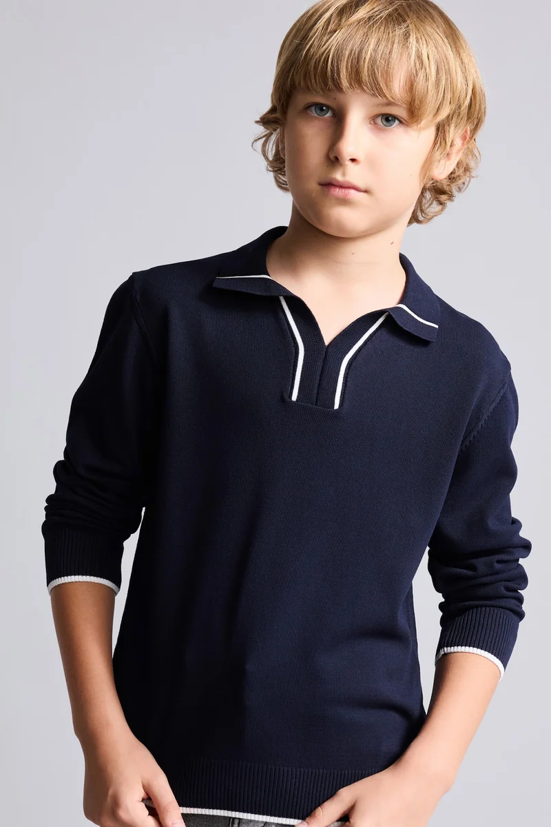 ديفاكتو Boy Regular Fit Stripe Detail Knit Pullover