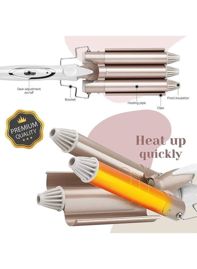 ELTRAZONE Gold 3-Barrel Curling Iron - 1-Inch Triple Barrel Hair Waver for Mermaid Waves, Adjustable Temperature Ceramic Tourmaline Curler, Fast Heating - Image 4