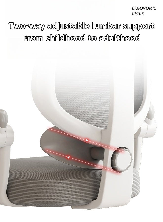 إتش كيو جيمنغ كرسي مكتب للأطفال، كرسي دراسة مريح مع ارتفاع قابل للتعديل، كرسي مكتب شبكي دوار بعجلات، كرسي مكتب منزلي للأطفال في غرفة نوم منزلية باللون الرمادي - Image 5