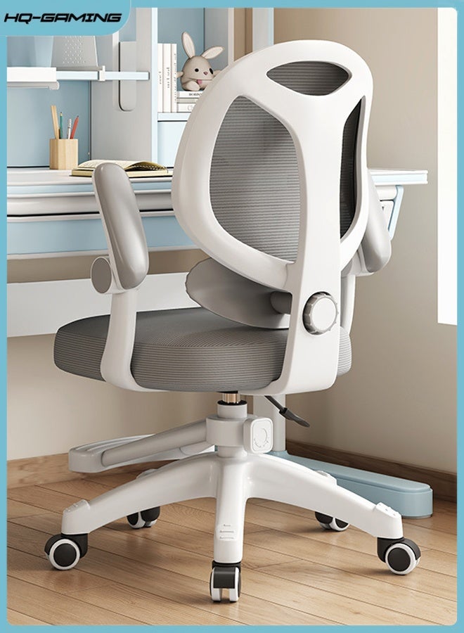 إتش كيو جيمنغ كرسي مكتب للأطفال، كرسي دراسة مريح مع ارتفاع قابل للتعديل، كرسي مكتب شبكي دوار بعجلات، كرسي مكتب منزلي للأطفال في غرفة نوم منزلية باللون الرمادي - Image 1