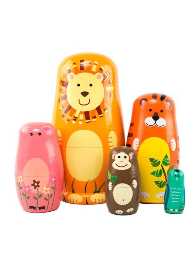 Nesting Dolls, Wooden Cartoon Animals Pattern Russian Matryoshka Stacking Dolls Children Kids Toy, Gift Decoration  - Image 1
