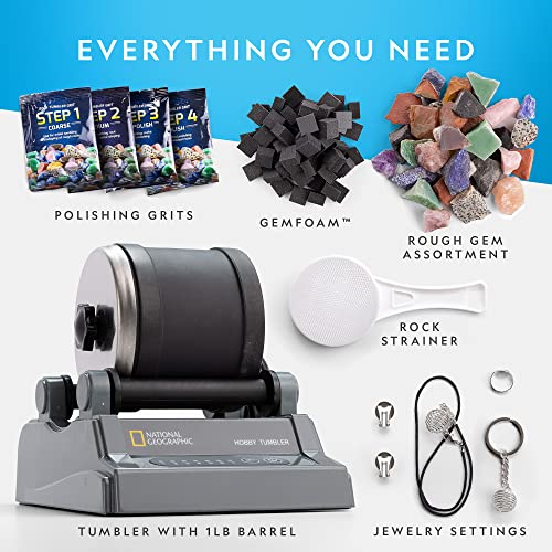 Blue Marble National Geographic Hobby Rock Tumbler Kit – Durable Leak-Proof Rock Polisher with 7-Day Timer, Complete Rock Tumbling Kit with Grit, Jewelry Settings & GemFoam Polish, Educational STEM Science Kit - Image 5