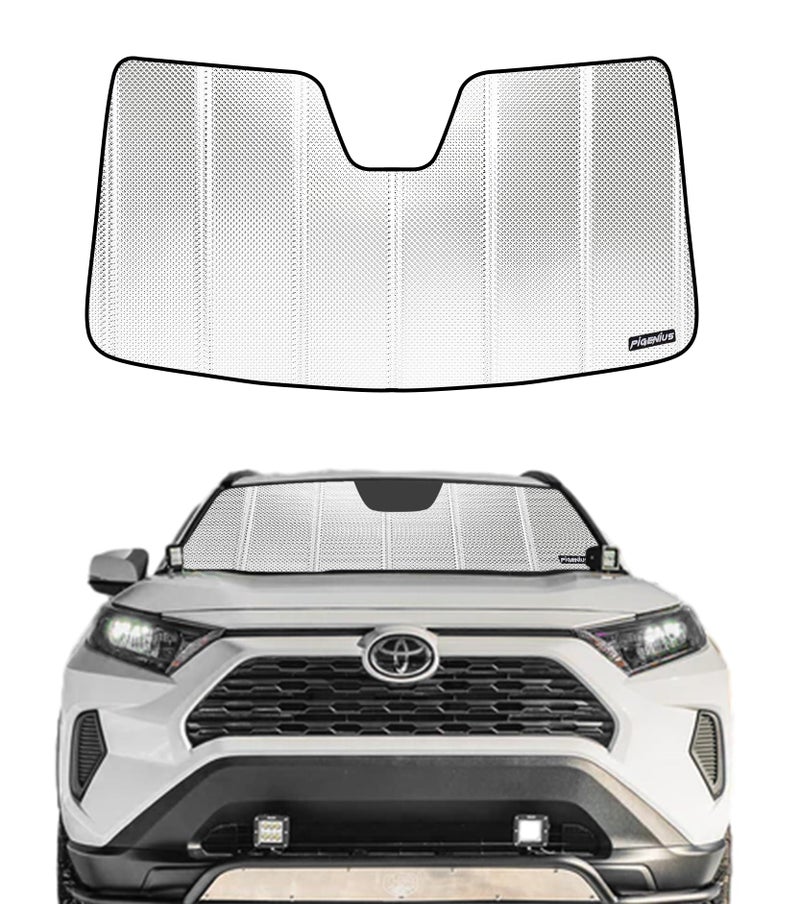Pigenius Windshield Sun Shade for Toyota RAV4 20192025 RAV4 Prime 20212024 Reflective Aluminum Film Front Window Sunshade BLAZBLOCK