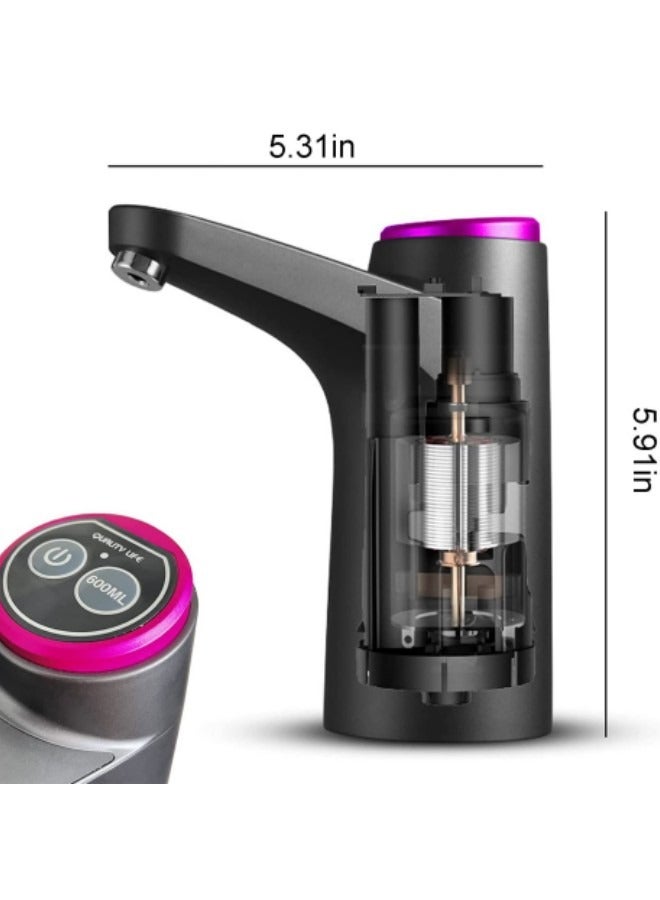 GGEROU Water Bottle Pump, USB Charging Portable Electric Water Pump, Double Button Portable Water Dispenser, For Universal 2-5 Gallon Bottle, Black - Image 2
