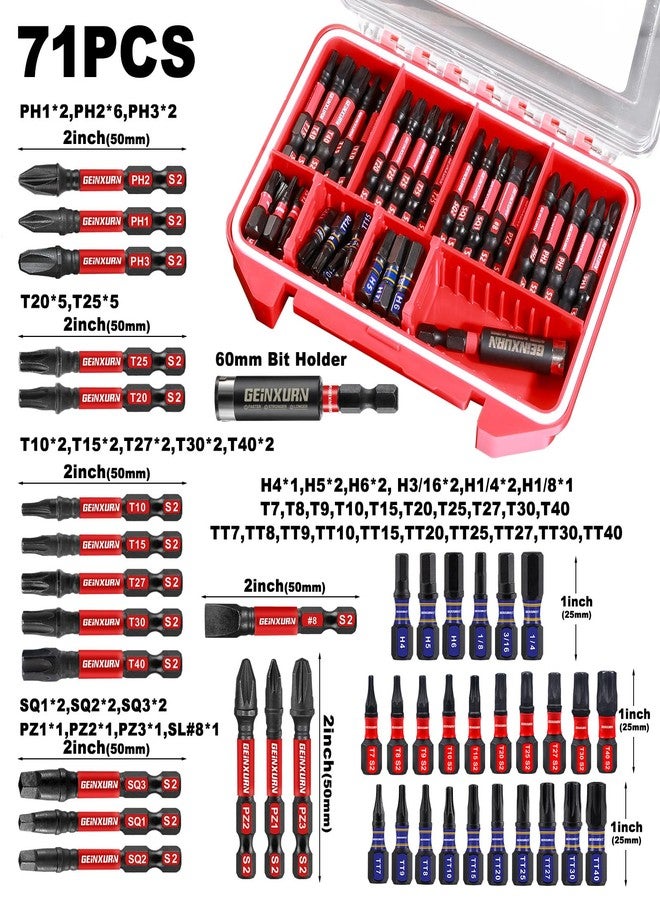 Geinxurn Impact Screwdriver Bits Set, 71pieces Case Storage Magnetic S2 Steel Multi Insert Power Bits Tips with Impact Bit Holder - Image 2
