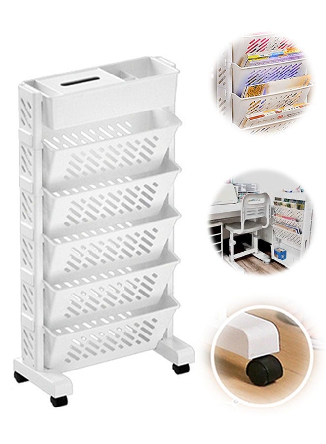 Generic 6-Layer Large Capacity Rolling Bookshelf Removable File Storage Rack Removable Kitchen Storage Basket Easy To Install Washable And Stable 76x19x39cm  - Image 1