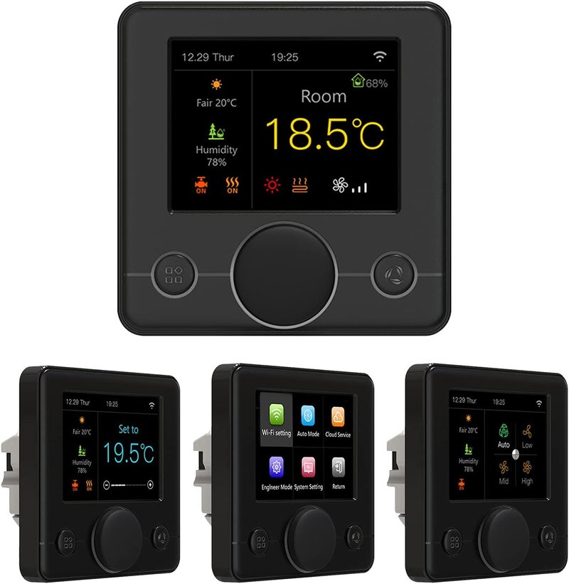 WiFi Intelligent Thermostat, 3A Smart Water Heating Thermostat with RGB Colorful LCD Display, Digital Programmable Indoor Temperature Controller - Voice Control, Real - Time Weat (Black) - Image 1