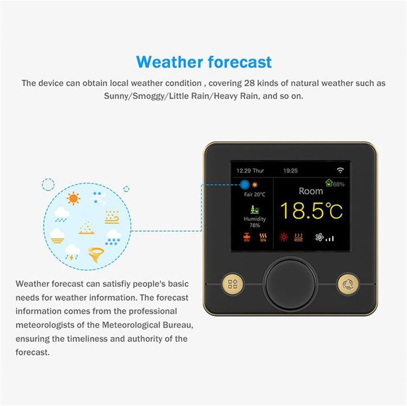 WiFi Intelligent Thermostat, 3A Smart Water Heating Thermostat with RGB Colorful LCD Display, Digital Programmable Indoor Temperature Controller - Voice Control, Real - Time Weat (Black) - Image 3