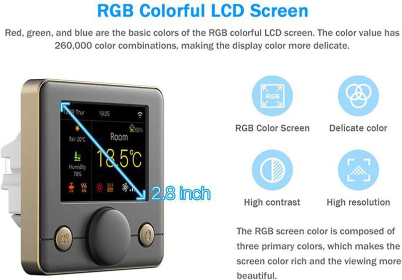 WiFi Intelligent Thermostat, 3A Smart Water Heating Thermostat with RGB Colorful LCD Display, Digital Programmable Indoor Temperature Controller - Voice Control, Real - Time Weat (Black) - Image 4