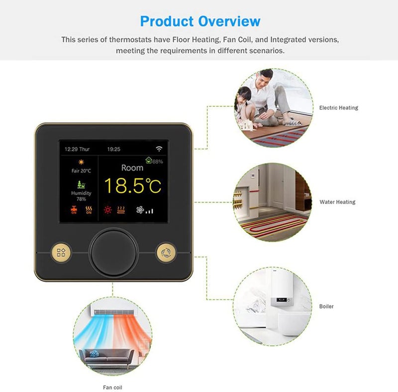 WiFi Intelligent Thermostat, 3A Smart Water Heating Thermostat with RGB Colorful LCD Display, Digital Programmable Indoor Temperature Controller - Voice Control, Real - Time Weat (Black) - Image 5