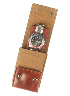 Leather Watch Pouch Compact Travel Case for Watches with Full Grain Leather Suede Lining and Impact Absorbing Inserts Single Travel Watch Box Watch Carrying Case for Men Women Brown