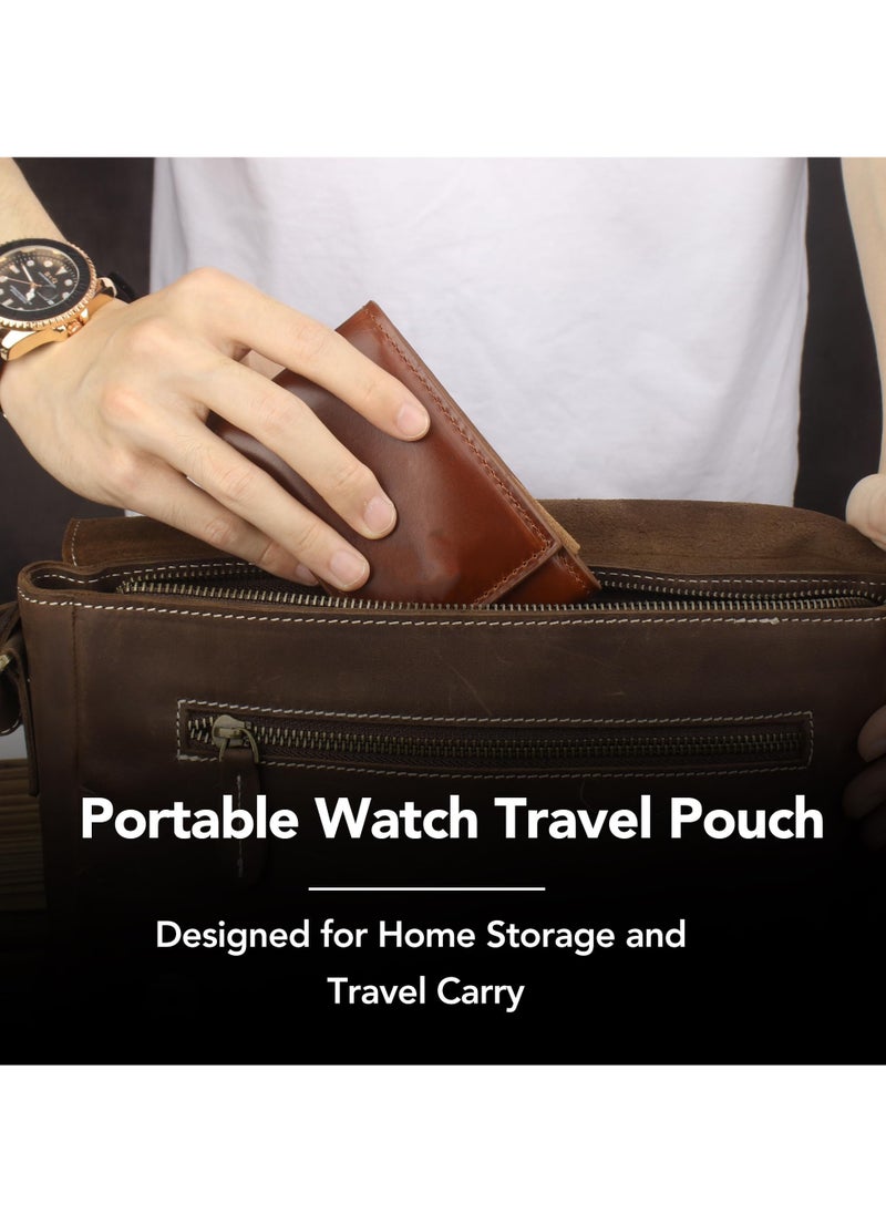 SYOSI - Leather Watch Pouch Compact Travel Case for Watches with Full Grain Leather Suede Lining and Impact Absorbing Inserts Single Travel Watch Box Watch Carrying Case for Men Women Brown - Image 1