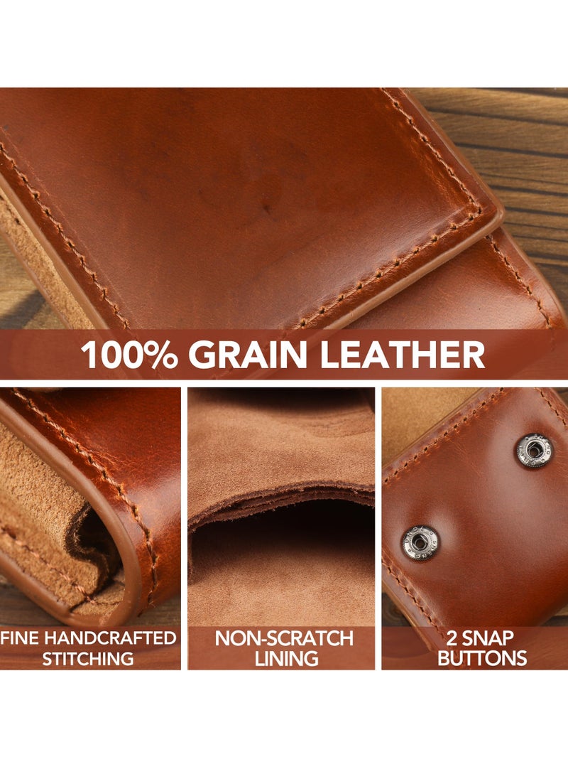 SYOSI - Leather Watch Pouch Compact Travel Case for Watches with Full Grain Leather Suede Lining and Impact Absorbing Inserts Single Travel Watch Box Watch Carrying Case for Men Women Brown - Image 1