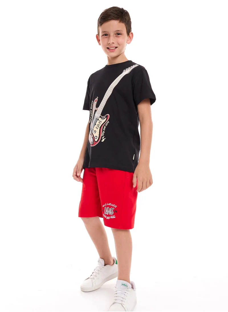 فكتور اند جين Victor and Jane Boys 2-Piece Set: T-Shirt & short Black & Red