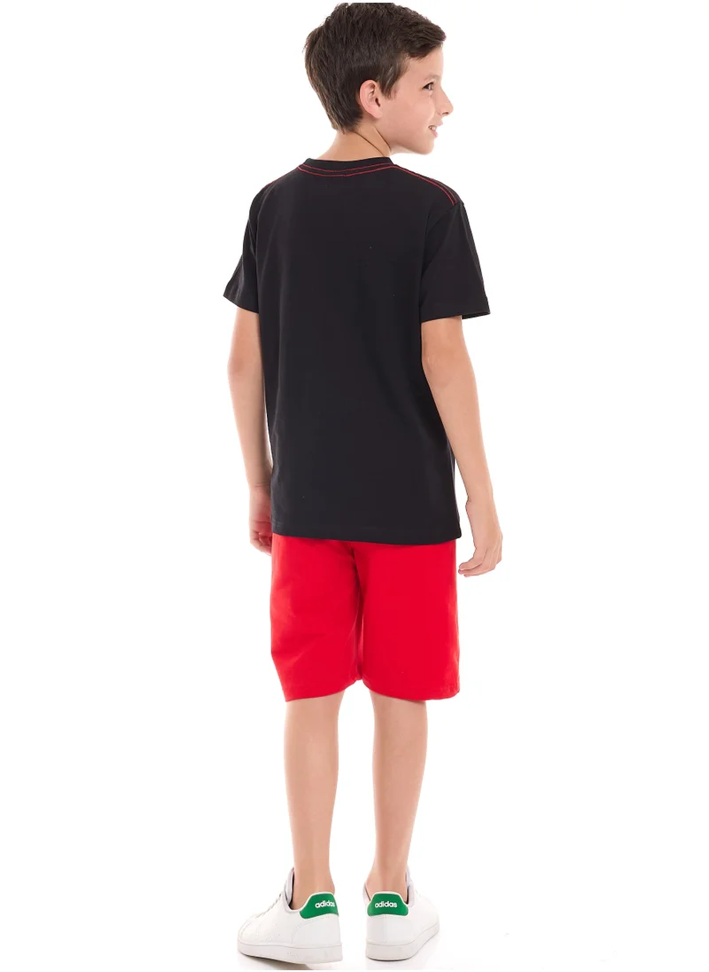 فكتور اند جين Victor and Jane Boys 2-Piece Set: T-Shirt & short Black & Red