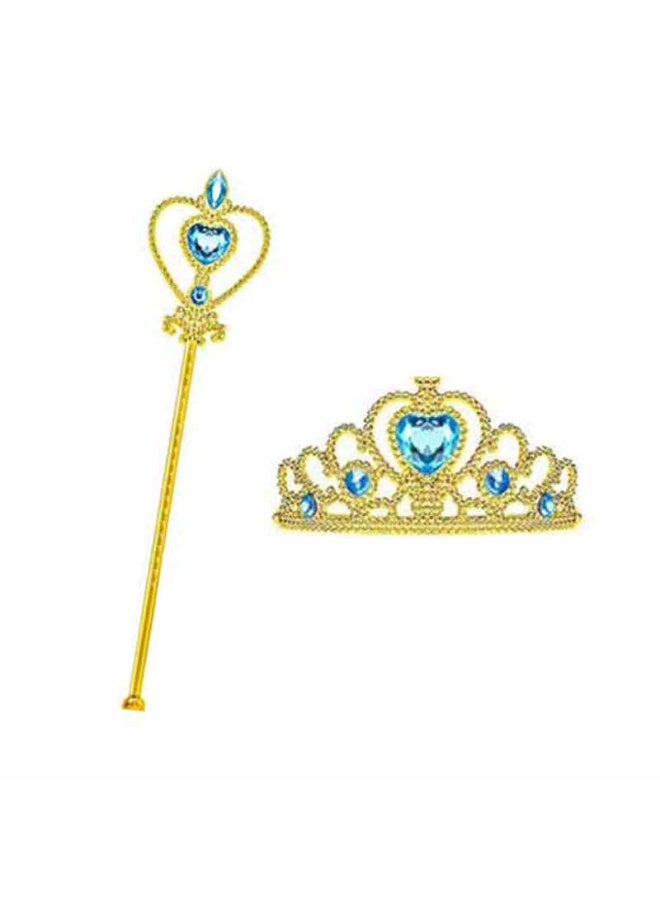 Frozen Princess Aisha Headwear Hair Accessories Crown Snow White Children's Accessories Set Girls' Jewelry Crown-Color:Gold Blue Two-piece Set - Image 1