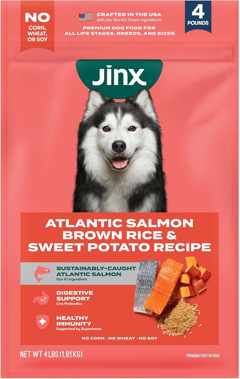 JINX Premium Dry Dog Food, for All Life-Stages - Real Salmon, Brown Rice & Sweet Potato Kibble with Superfoods for Immune Support & Probiotics for Digestive Support - No Fillers – 4lb - Image 1