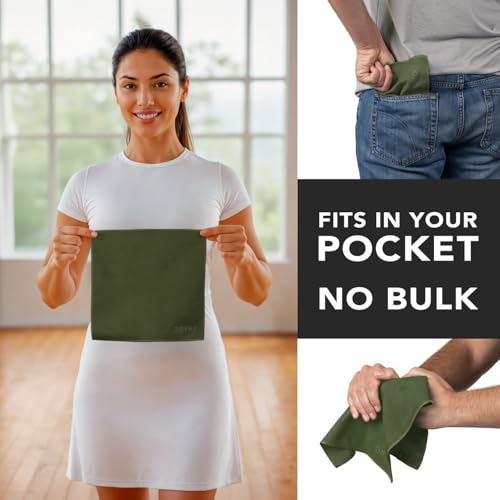 DRYKI Sweat Absorbing Handkerchiefs - The Original Pocket-Sized Sweat Towels - Quick-Dry Microfiber Sweat Rags for Face, Hands, & Body - Men & Women - Gym, Sports, and Work (Green: 5 Pack) - Image 4