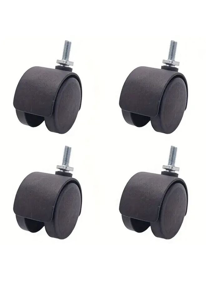 Heavy Duty 4Pcs Black PVC Swivel Casters 40mm Dual Wheel 6mm Threaded Stem - Image 1