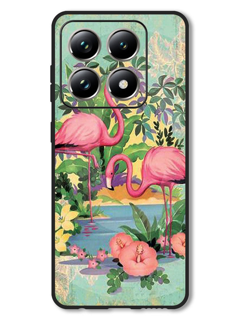 Theodor Case Compatible with Xiaomi 14T Pro Protection Shockproof Bumper Cover Pink Flamingoes - Image 1