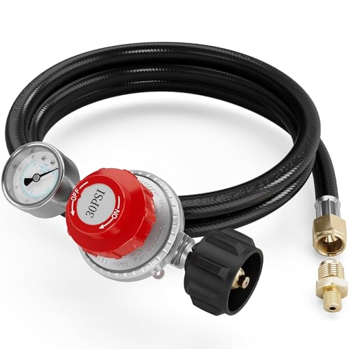 NUPICK 6FT 0-30 PSI Adjustable High Pressure Propane Regulator with 0~60PSI Gauge Gas Flow Indicator，Propane Regulator with Hose for LP Gas Cooker, Burner, Turkey Fryer, Smoker - Image 1