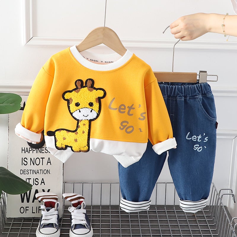 Boys' Autumn Towel Embroidery Cartoon Suit Foreign-Style Baby Children'S Clothes Vests A Generation Of Hair - Image 1