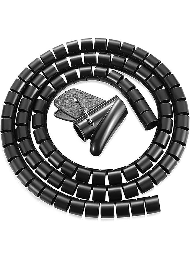 promass 5M Spiral Wrap Cable Tube Cutable Flexible Cable Tidy Tube Cord Protector Cable Organizer for TV PC Wire Manage and Organize (22mm, Black) - Image 1