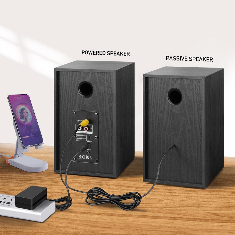 Elimavi Powered Bookshelf Speakers, 40W X 2 Record Player Speakers with 4 Inch Woofer and a 1" Silk Dome Tweeter, BT5.3/RCA/USB-C Audio Input for PC and TVs, Black - Image 2