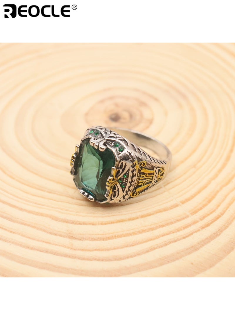 REOCLE Unisex Vintage Style Zinc Alloy Ring with Synthetic Two Tone Faux Gemstone Retro Domineering Design Luxury Jewelry Suitable for Banquet Party Daily Wear Special Occasions Durable Stylish for Men for Women for Adults (Size 11) - Image 2